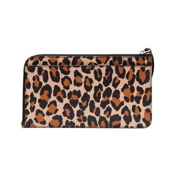 New Kate Spade Lucy Leopard Medium L Zip Wristlet Brown Multi - Picture 3 of 3